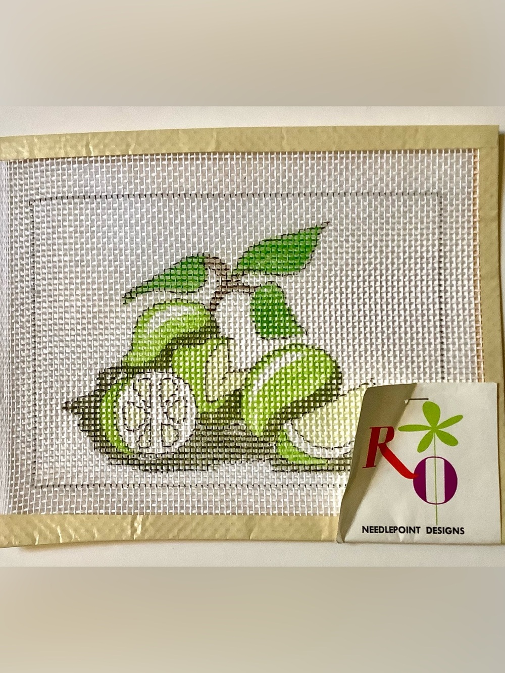 Vintage RO Needlepoint Designs Limes Hand Painted Canvas 10ct
